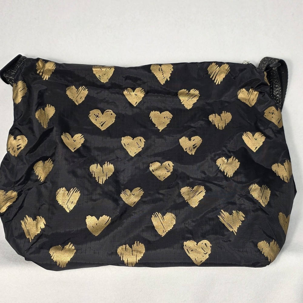 Vintage LeSportsac Black Razzmatazz Gold Hearts Deluxe Easy Carry Tote NEW - Picture 7 of 11